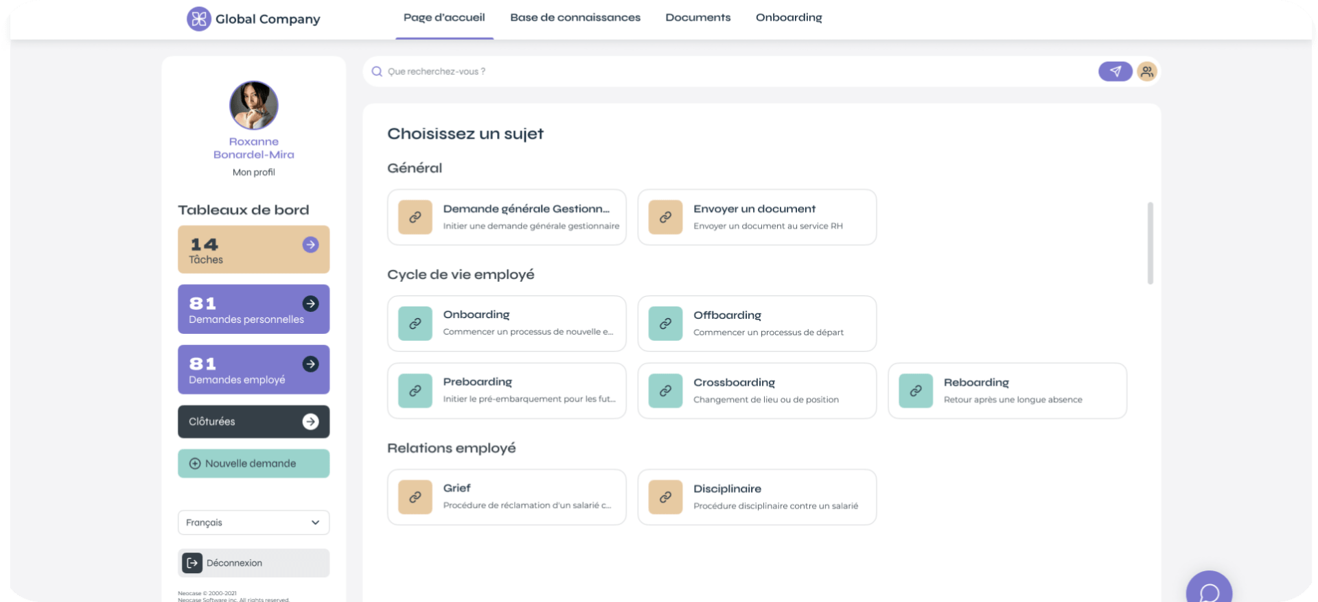 portail employés avec neocase, gestion des documents d'un employé